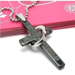 Náhrdelník Cool Man Heart Cross Bible Black Titan Steel S Přívěskem (Nový)