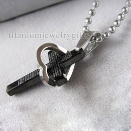 Náhrdelník Cool Man Heart Cross Bible Black Titan Steel S Přívěskem (Nový)