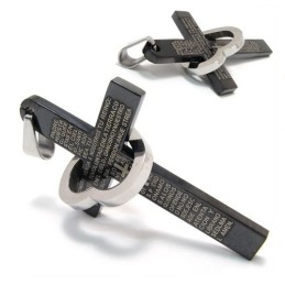 Náhrdelník Cool Man Heart Cross Bible Black Titan Steel S Přívěskem (Nový)