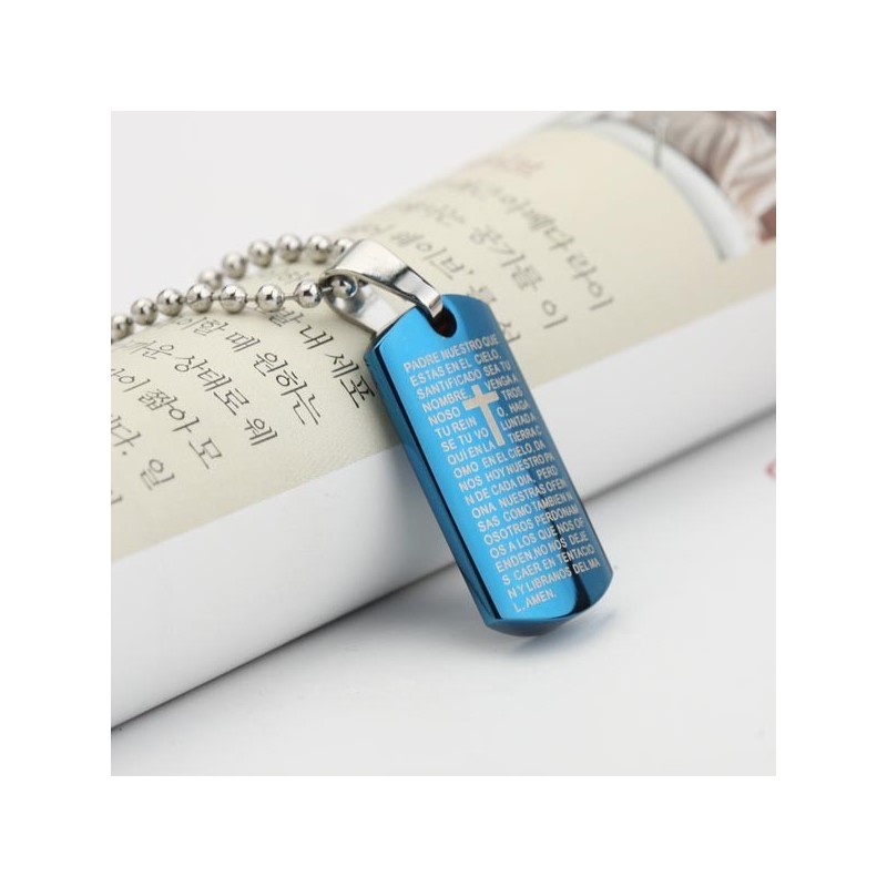 Pánský Nebesky Modrý Kříž Bible Titanový Ocelový Přívěsek Náhrdelník Dárek