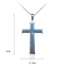 Titanový Přívěsek A Náhrdelník S Modrým A v kovově šedé barvě Křížem Z Bible