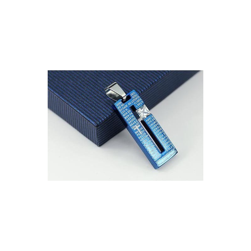 Módní Biblický Kříž Modrý Titanový Náhrdelník A Diamantový Přívěsek