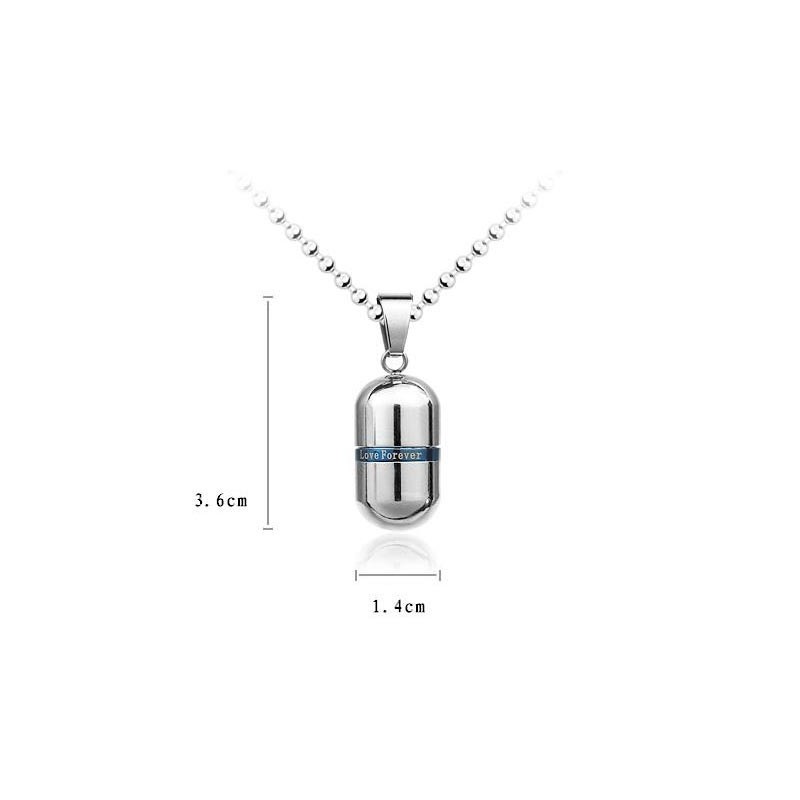 v kovově šedé barvě Přívěsek Z Čistého Titanu S Pilulkou Love Forever