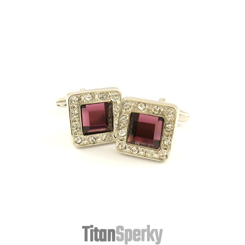 Titanové Čtvercové Manžetové Knoflíčky S Diamanty A Fialovými Čtvercovými Zirkony Titanové Čtvercové Manžetové Knoflíčky S Diamanty A Fialovými Čtvercovými Zirkony