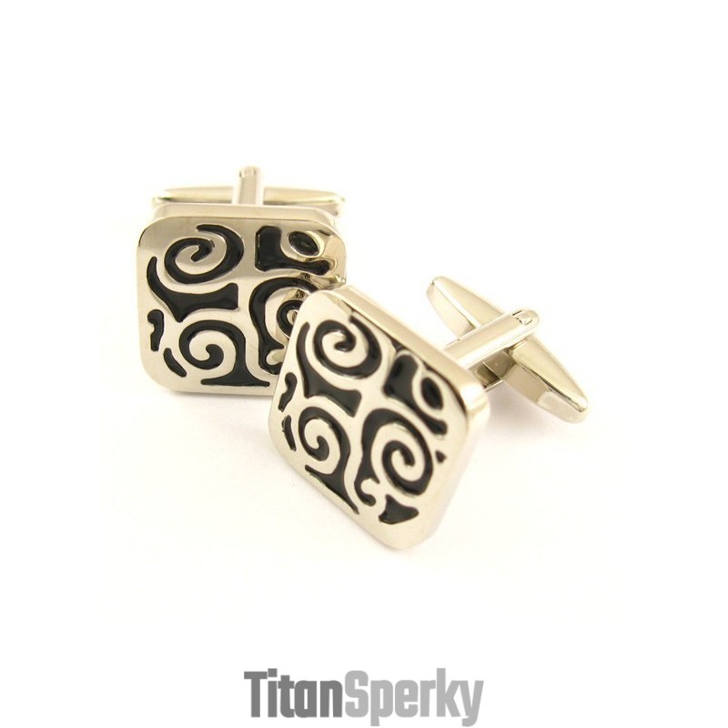 Titanové A Černé Manžetové Knoflíčky S Čtvercovým Motivem Příznivého Mraku S Ip Pokovením