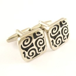 Titanové A Černé Manžetové Knoflíčky S Čtvercovým Motivem Příznivého Mraku S Ip Pokovením