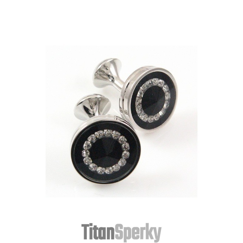 Titanové A Černé Manžetové Knoflíčky S Diamantovým Pokovením A Kulatým Ip Titanové A Černé Manžetové Knoflíčky S Diamantovým Pokovením A Kulatým Ip