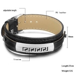 Vysoce Kvalitní Černý Titanový Kožený Náramek