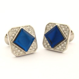 Titanové Čtvercové Manžetové Knoflíčky S Modrým Krystalem A Diamanty