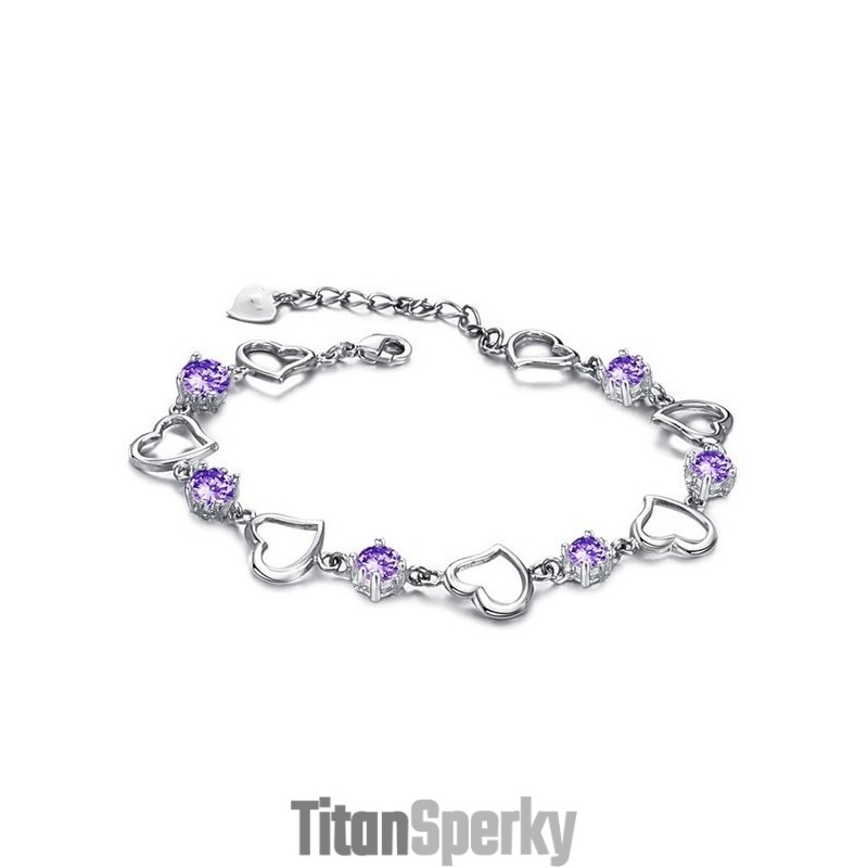 Spolehlivý A Kvalitní Dámský Elegantní Platinový Titanový Náramek S Fialovým Diamantem Spolehlivý A Kvalitní Dámský Elegantní Platinový Titanový Náramek S Fialovým Diamantem