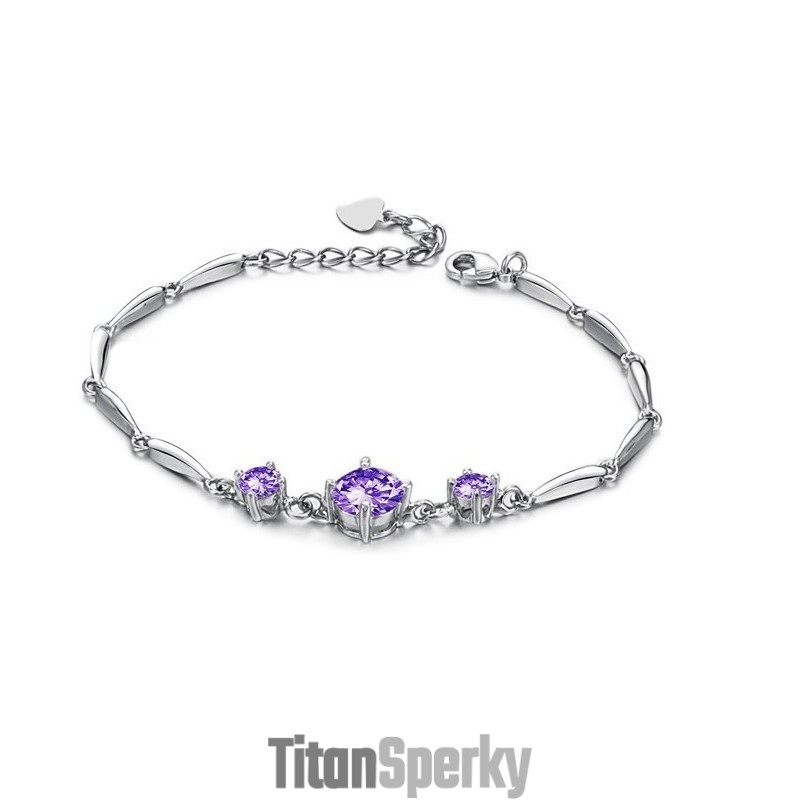 Stabilní Kvalitní Dámský Fialový Platinový Titanový Náramek S Diamantem Stabilní Kvalitní Dámský Fialový Platinový Titanový Náramek S Diamantem