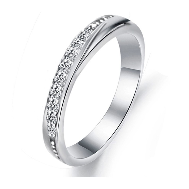 Vysoce Kvalitní Dámský Platinový Pokovený Titanový Prsten S Kamínky