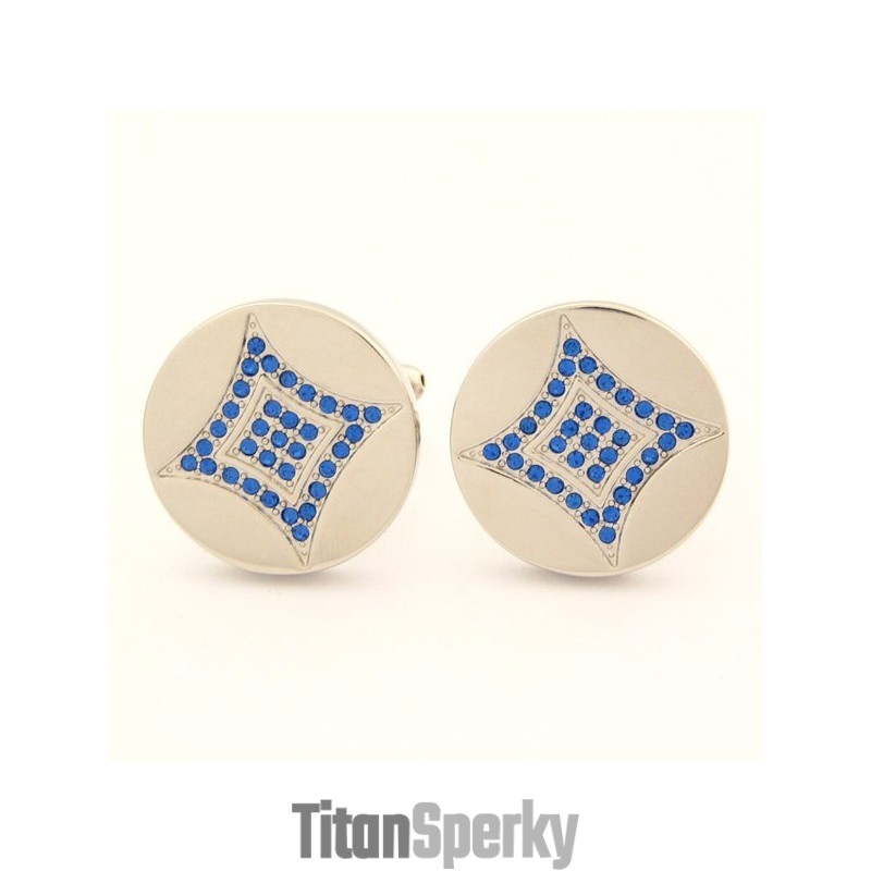 Titanové Kulaté Manžetové Knoflíčky S Modrými Diamanty Titanové Kulaté Manžetové Knoflíčky S Modrými Diamanty