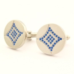 Titanové Kulaté Manžetové Knoflíčky S Modrými Diamanty