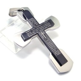 Pánský Módní Černý Titanový Přívěsek S Křížem Z Bible - Řetízek Zdarma