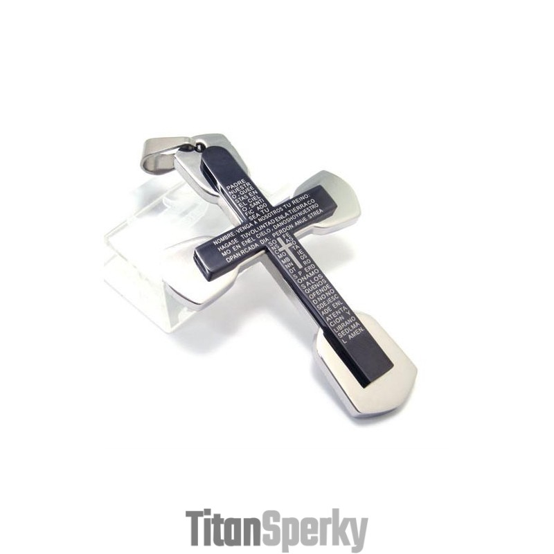 Pánský Módní Černý Titanový Přívěsek S Křížem Z Bible - Řetízek Zdarma