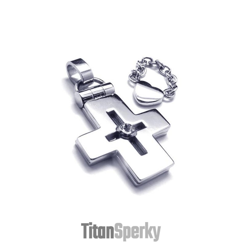 Otevíratelný Titanový Přívěsek Kříž Se Srdcem - Zdarma Chian