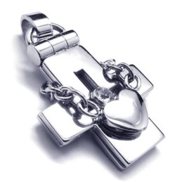 Otevíratelný Titanový Přívěsek Kříž Se Srdcem - Zdarma Chian