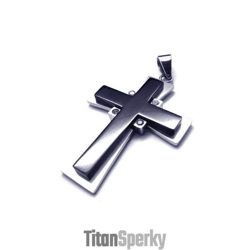 Nový Stylový Titanový Přívěsek S Černým Křížem - Zdarma Chian