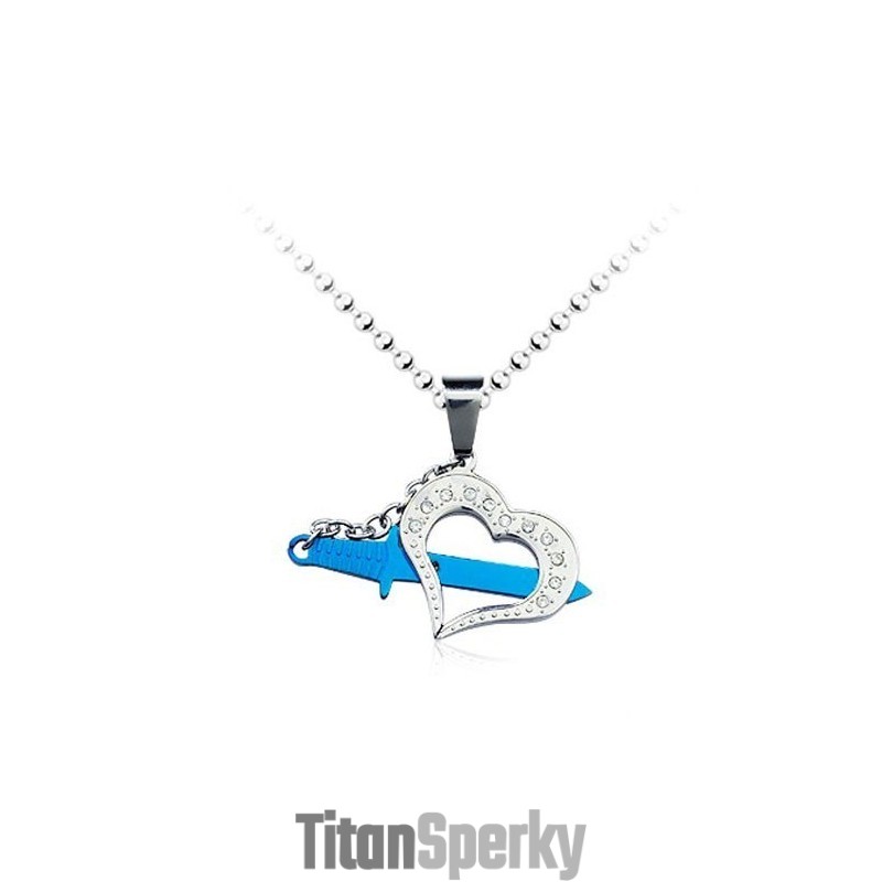 Stylový Pánský Modrý Titanový Přívěsek S Motivem Lásky - Řetízek Zdarma
