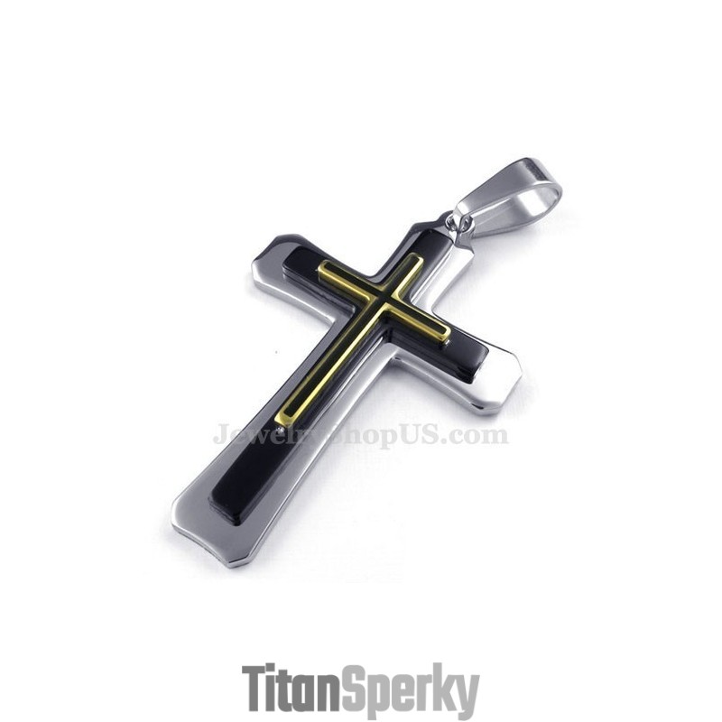 Třívrstvý Titanový Náhrdelník S Křížkem (Řetízek Zdarma) Třívrstvý Titanový Náhrdelník S Křížkem (Řetízek Zdarma)