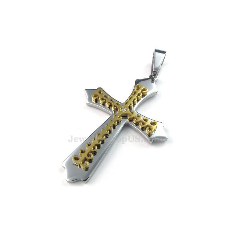 Zlatý Titanový Náhrdelník S Křížkem (Řetízek Zdarma)