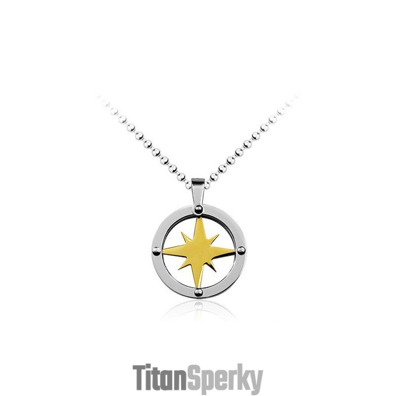 Pánský Titanový Přívěsek Golden Star Circle - Řetízek Zdarma Pánský Titanový Přívěsek Golden Star Circle - Řetízek Zdarma
