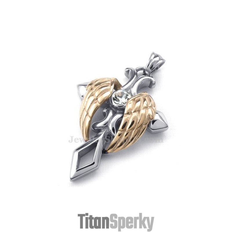 Náhrdelník S Křížkem Z Titanu S Andělskými Křídly Z růžový odstín (Řetízek Zdarma)