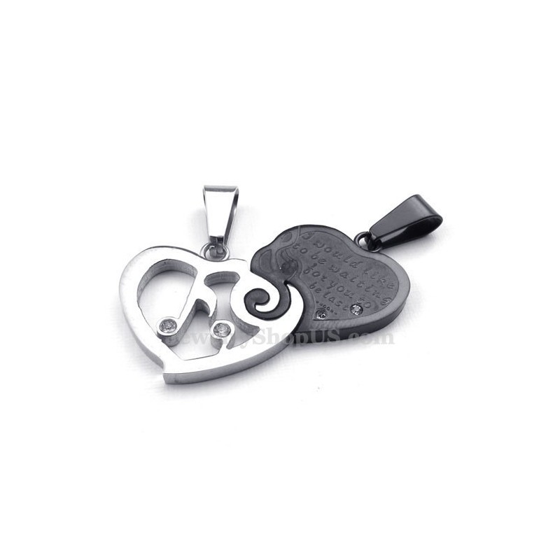 Stříbrný A Černý Titanový Náhrdelník S Přívěskem Ve Tvaru Srdíček Pro Páry (Řetízek Zdarma) (Jeden Pár)