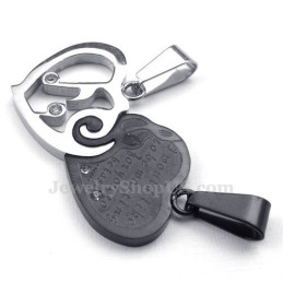 Stříbrný A Černý Titanový Náhrdelník S Přívěskem Ve Tvaru Srdíček Pro Páry (Řetízek Zdarma) (Jeden Pár)