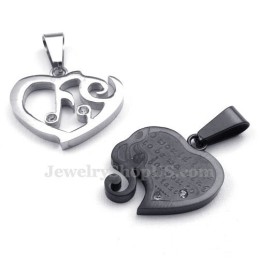 Stříbrný A Černý Titanový Náhrdelník S Přívěskem Ve Tvaru Srdíček Pro Páry (Řetízek Zdarma) (Jeden Pár)