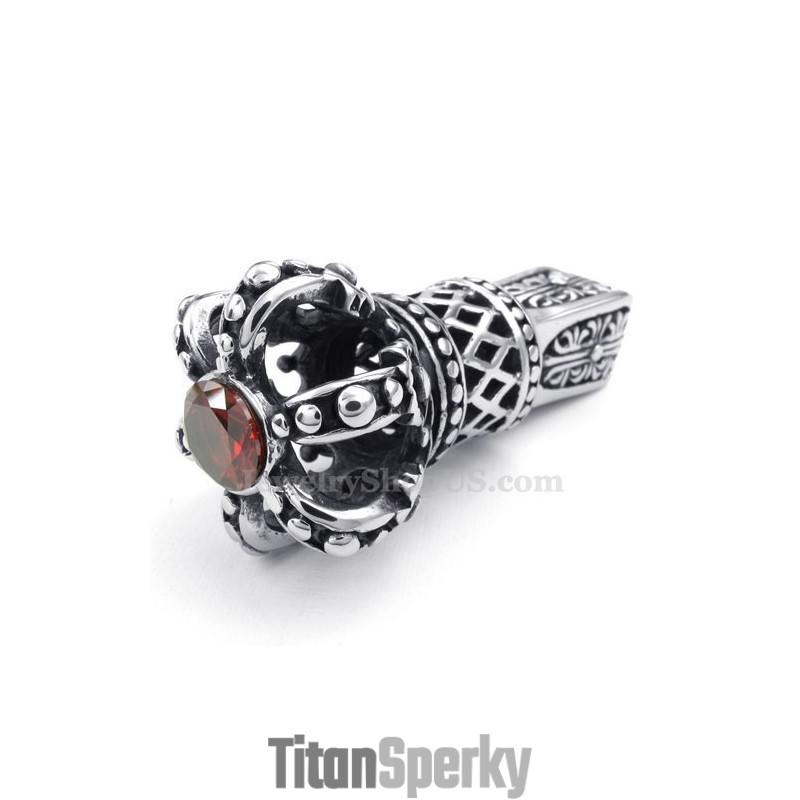 Náhrdelník S Přívěskem Císařská Koruna S Červeným Zirkonem A Titanem (Řetízek Zdarma)