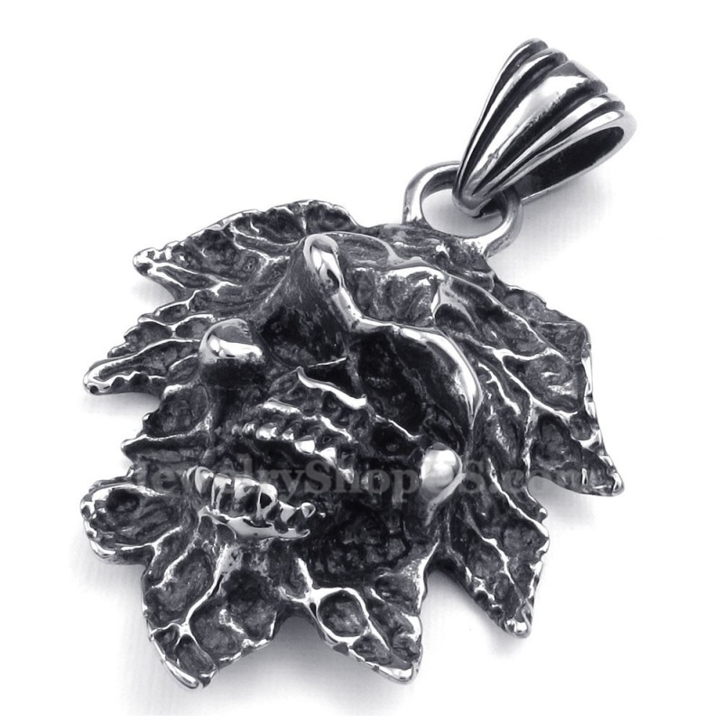 Titanový Náhrdelník S Přívěskem A Lebkou Ve Tvaru Stromového Listu (Řetízek Zdarma)