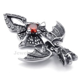 Titanový Náhrdelník S Přívěskem A Červeným Zirkonem A Pterosaurem (Řetízek Zdarma)