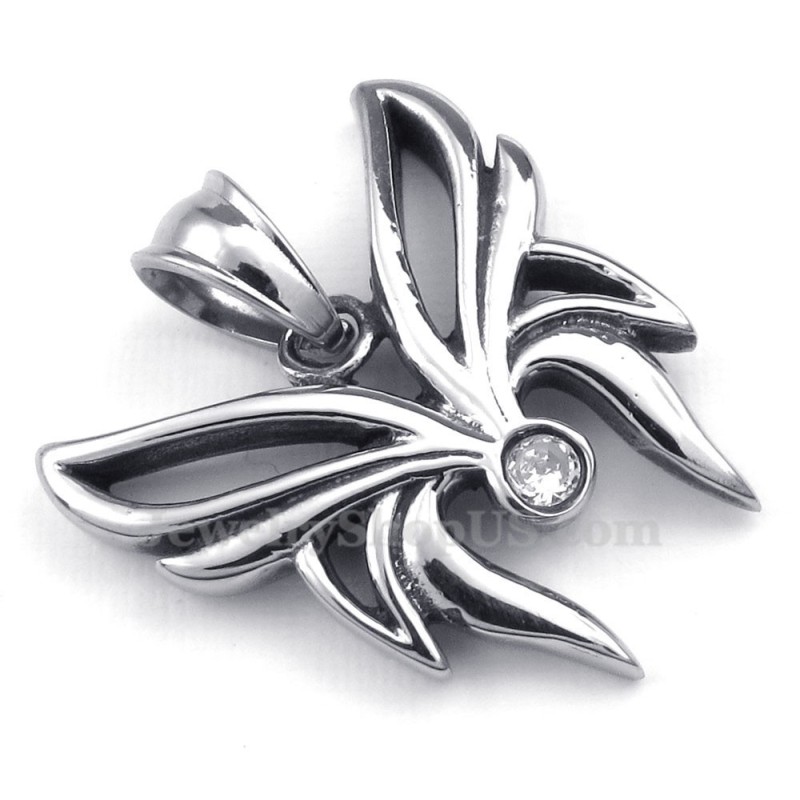 Náhrdelník S Přívěskem Motýl Z Bílého Zirkonu A Titanu (Řetízek Zdarma)