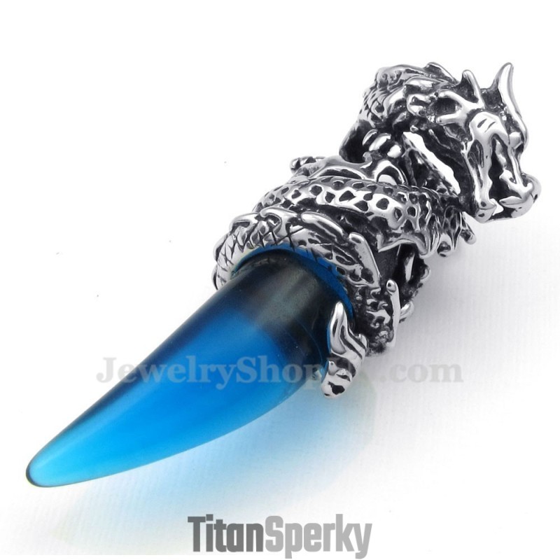 Náhrdelník S Přívěskem V Modrém Titanu S Dračím Zubem (Řetízek Zdarma)