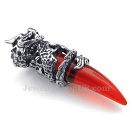 Červený Titanový Náhrdelník S Přívěskem A Dračím Zubem (Řetízek Zdarma)