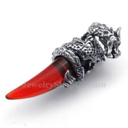 Červený Titanový Náhrdelník S Přívěskem A Dračím Zubem (Řetízek Zdarma)