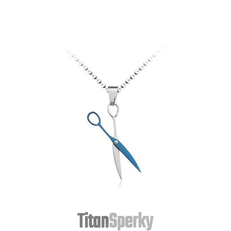 Modrý Titanový Přívěsek S Nůžkami - Řetízek Zdarma