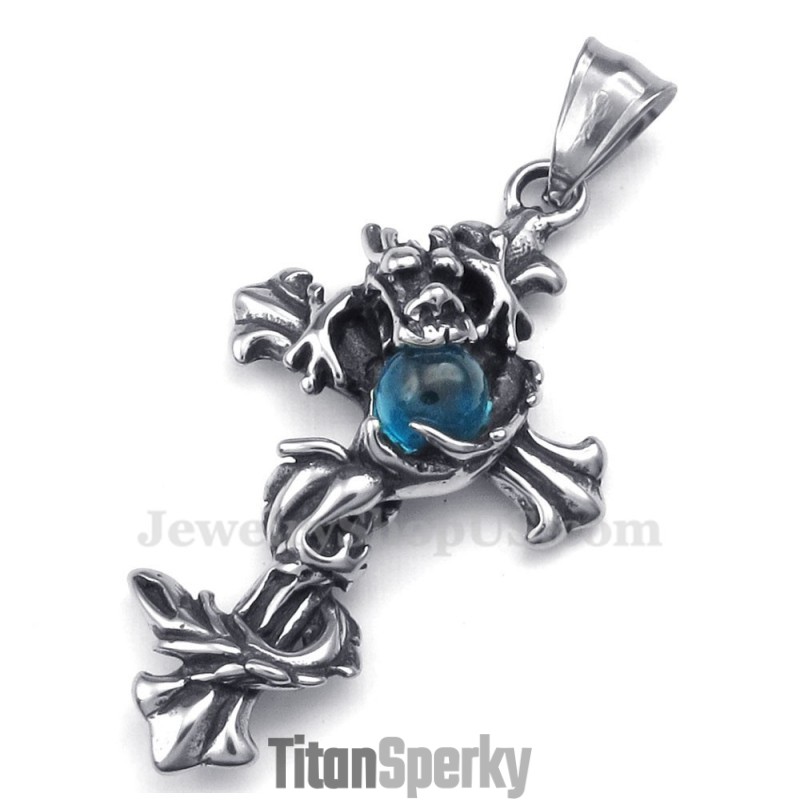 Náhrdelník S Titanovým Křížem A Modrými Korálky Dragon (Řetízek Zdarma) Náhrdelník S Titanovým Křížem A Modrými Korálky Dragon (Řetízek Zdarma)