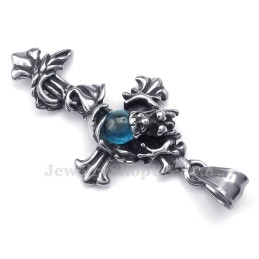 Náhrdelník S Titanovým Křížem A Modrými Korálky Dragon (Řetízek Zdarma)