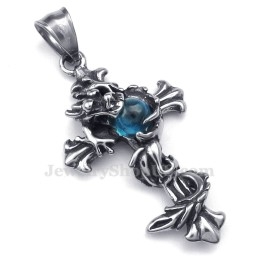 Náhrdelník S Titanovým Křížem A Modrými Korálky Dragon (Řetízek Zdarma)