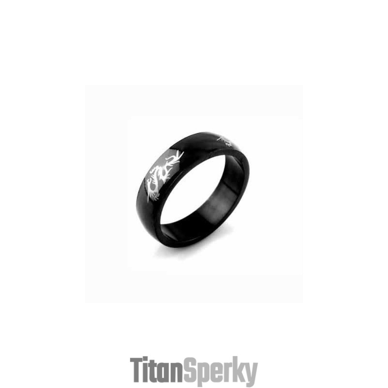 Pánský Prsten Dragon 6 Mm S Černým Titanem