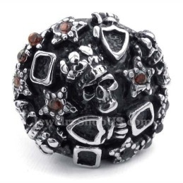 Titanový Prsten S Lebkou A Červeným Zirkonem