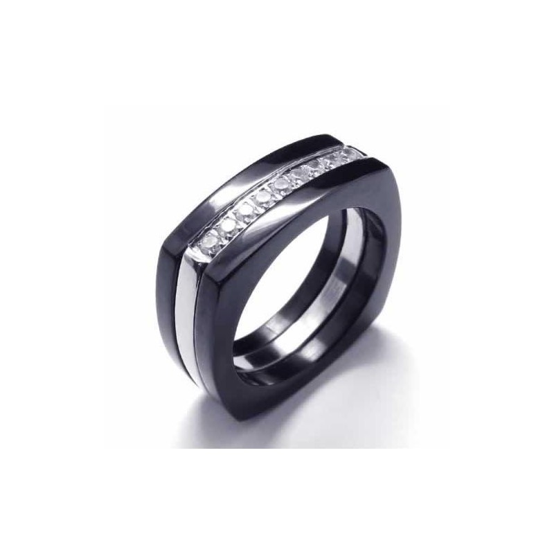 8Mm Diamantový Unisexový Prsten S Černým Titanovým Páskem