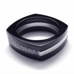 8Mm Diamantový Unisexový Prsten S Černým Titanovým Páskem