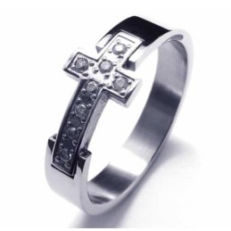 Unisex Titanový Prsten S Křížem A Diamantem 8 Mm