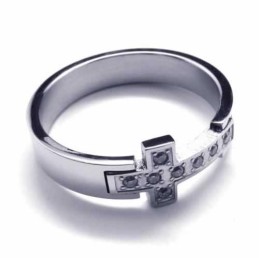Unisex Titanový Prsten S Křížem A Diamantem 8 Mm