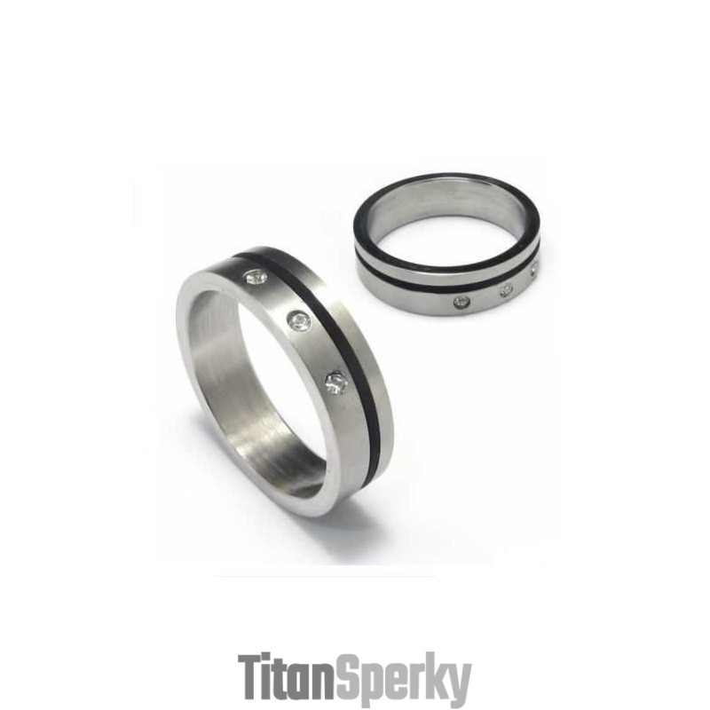 Prsten S Diamanty, Titan A Černý Smalt, 5 Mm Prsten S Diamanty, Titan A Černý Smalt, 5 Mm