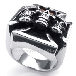 Titanový Prsten S Křížem A Lebkou S Červenými Zirkonovými Očky